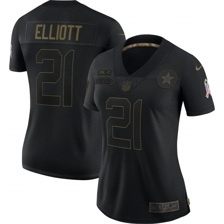 NFL Dallas Cowboys #21 Ezekiel Elliott Nike Women 2020 Salute To Service Limited  Black jerseys